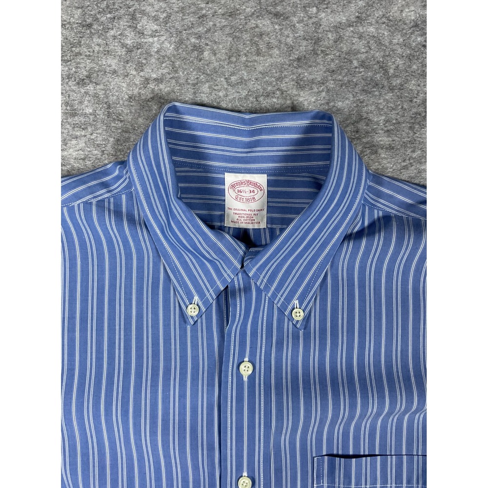 Brooks Brothers Blue White Stripe Button Down Shirt Mens Classic Fit Long Sleeve